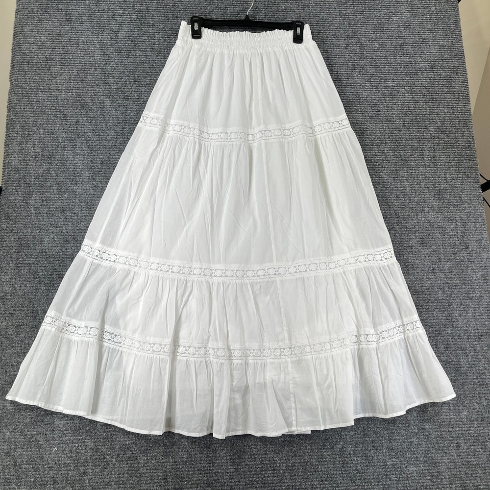 Altar'd State Tiered Maxi Skirt Women L Ivory Lace Trim Boho Summer Casual - Picture 6 of 11